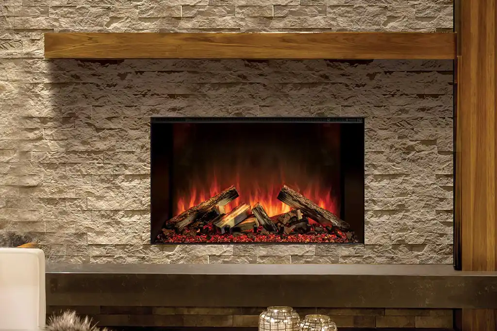 electric fireplace built into wall