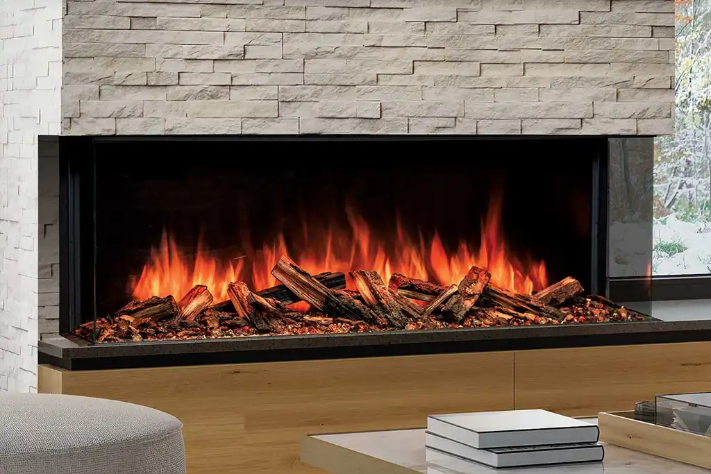 electric fireplace built into wall