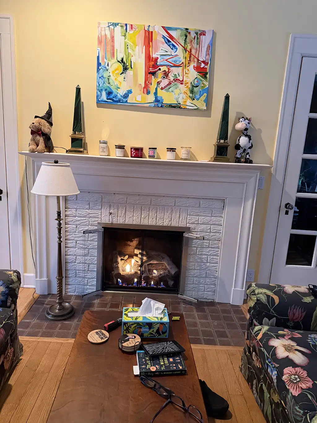 white painted fireplace