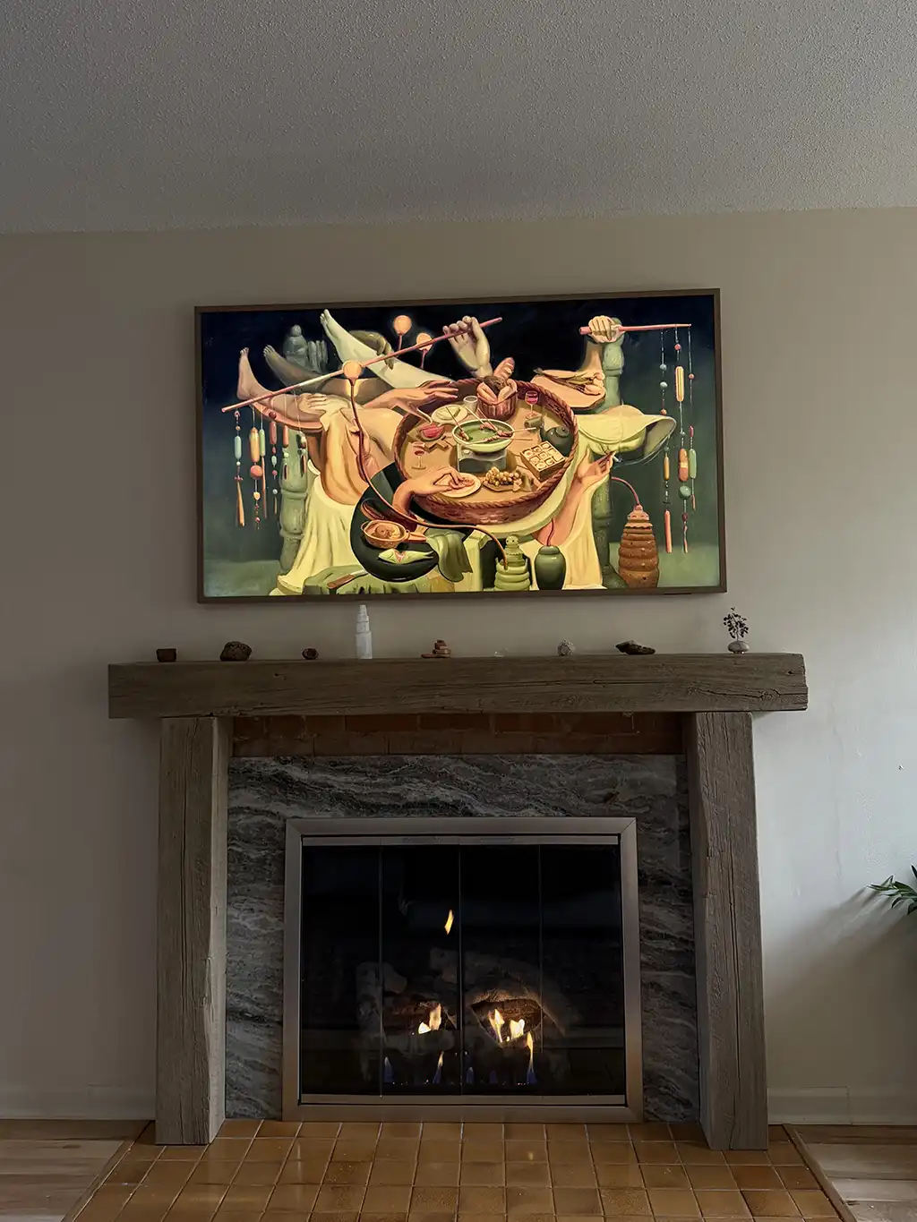 marble and wood fireplace by River City Fireplaces