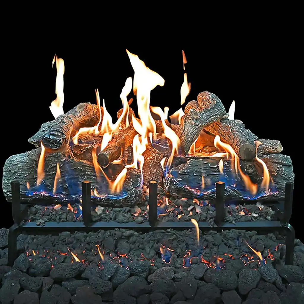 close up of gas fireplace