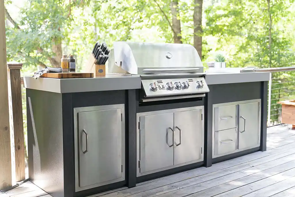large outdoor grill with cabinets